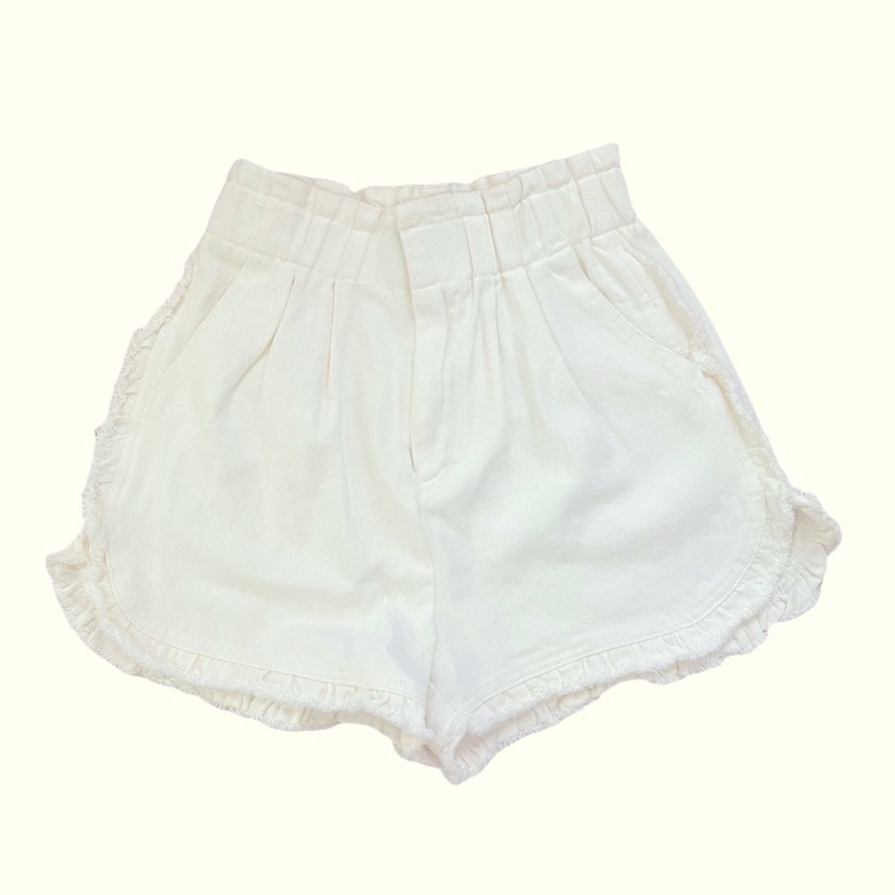 Papermoon Feminine Boho Ruffle High Waist Paper Bag Shorts Ivory Small